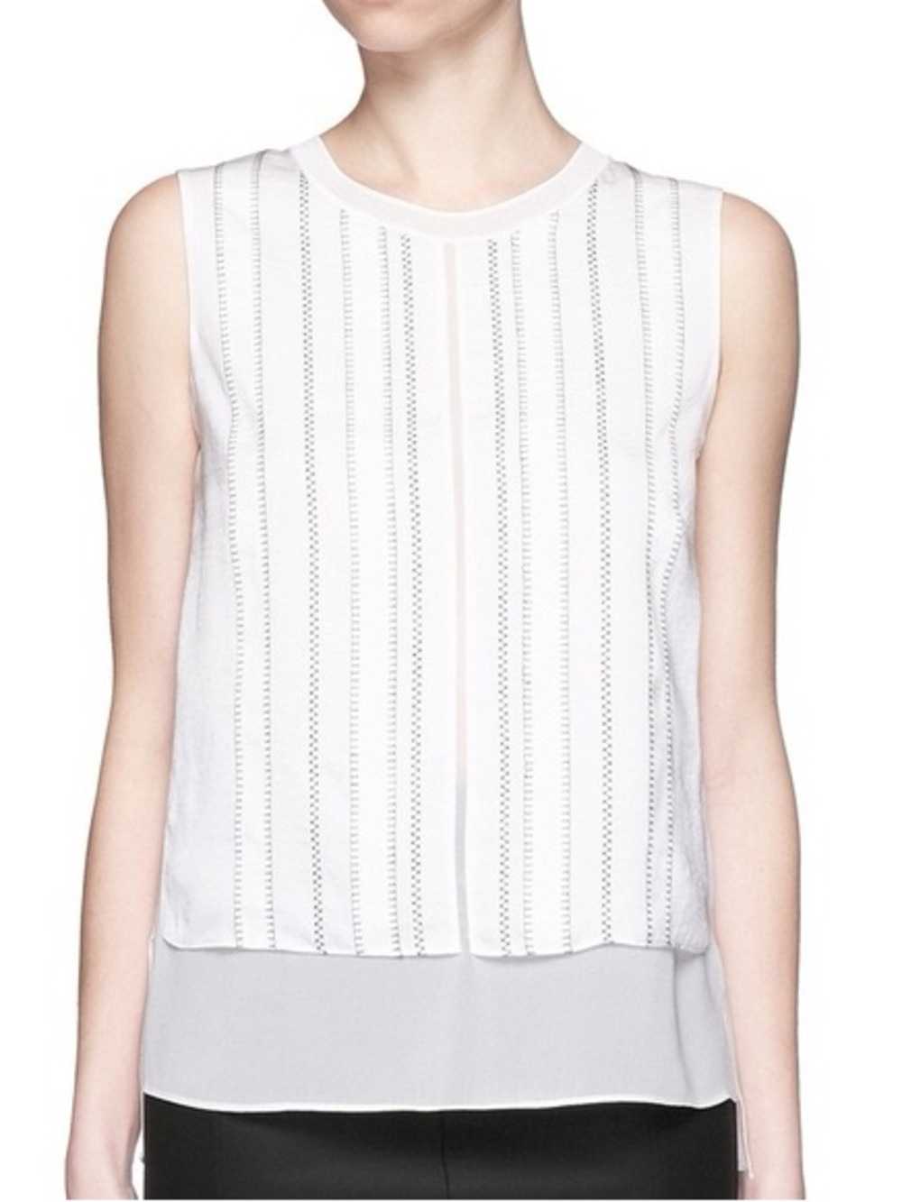 Vince White Sleeveless Embroidered Layered Shell Top